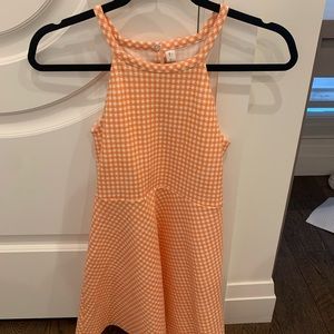 Peach and white plaid dress